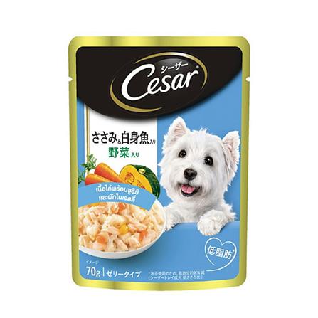 อาหารเปียกสุนัข CESAR ไก่พร้อมซูริมิและผักในเจลลี่ 70 ก.