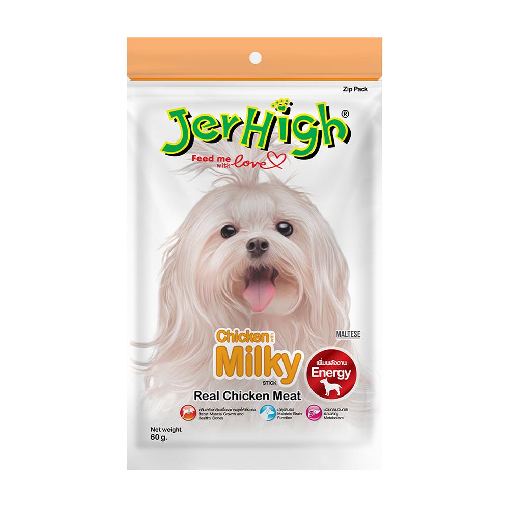 ขนมสุนัข JERHIGH CHICKEN WITH MILKY STICK 60 กรัม