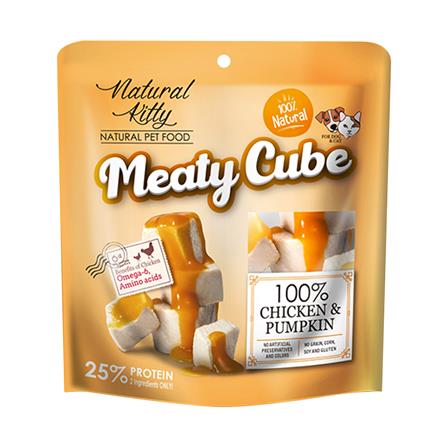 อาหารเปียกสุนัขและแมว NATURAL KITTY MEATY CUBE CHICKEN & PUMPKINS 60 ก.