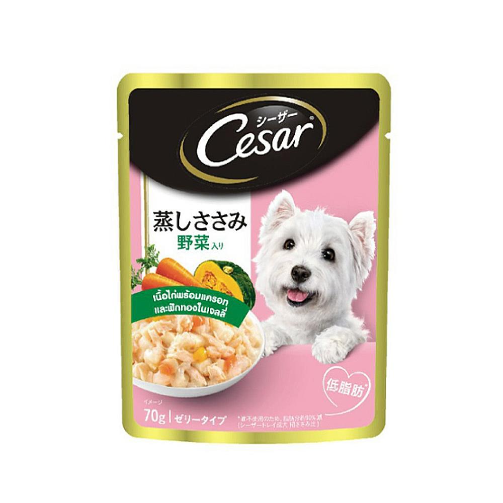 อาหารเปียกสุนัข CESAR CHICKEN MEAT WITH CARROT AND PUMPKIN IN JELLY 70 ก.