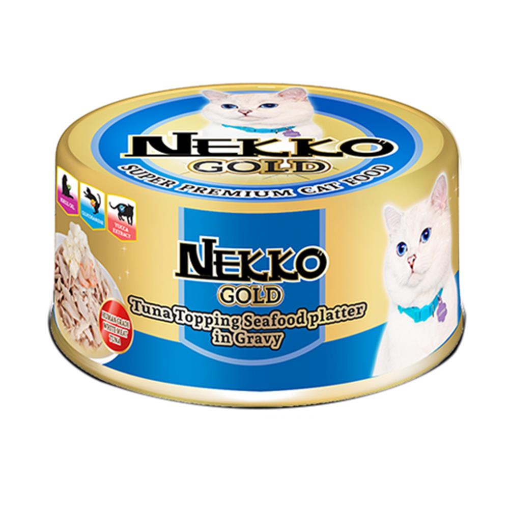 อาหารเปียกแมว NEKKO GOLD TUNA SEAFOOD PLATTER IN GRAVY 85 ก.