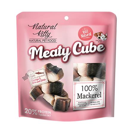 อาหารเปียกสุนัขและแมว NATURAL KITTY MEATY CUBE MACKEREL 60 ก.