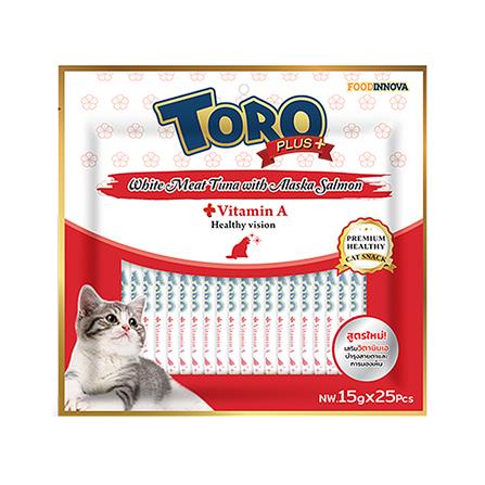 ขนมแมวเลีย TORO PLUS WHITE MEAT TUNA WITH ALASKA SALMON แพ็ก 25 ชิ้น