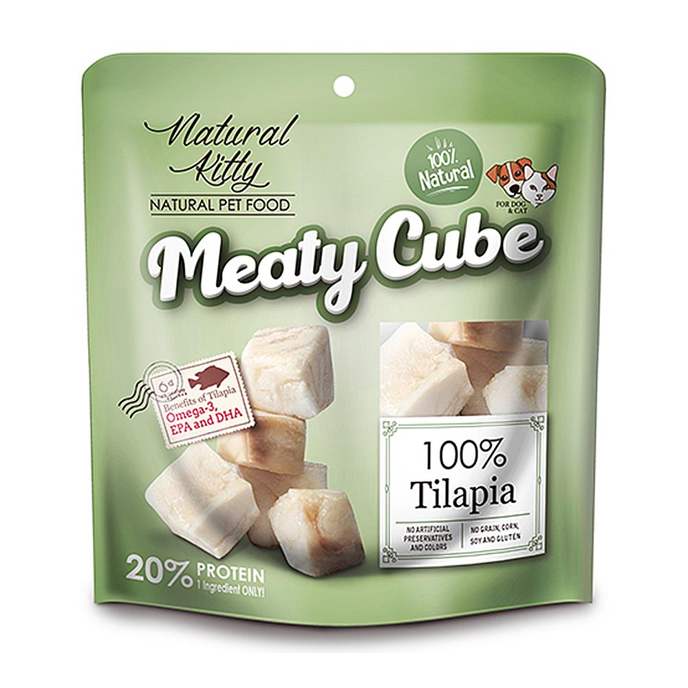 อาหารเปียกสุนัขและแมว NATURAL KITTY MEATY CUBE TILAPIA 50 ก.