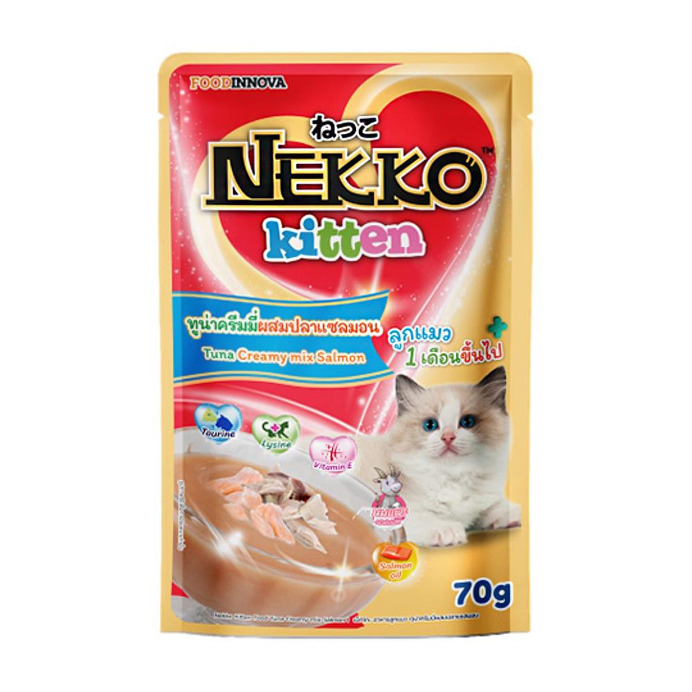 อาหารเปียกแมว NEKKO KITTEN TUNA CREAMY MIX SALMON 70 ก.