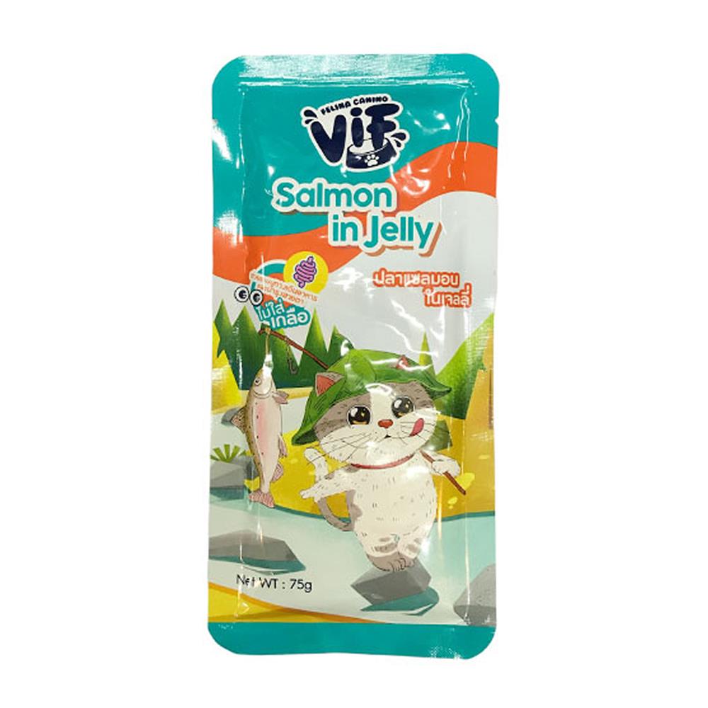 อาหารเปียกแมว FELINA CANINO VIF รสปลาแซลมอนในเจลลี่ 75 ก.