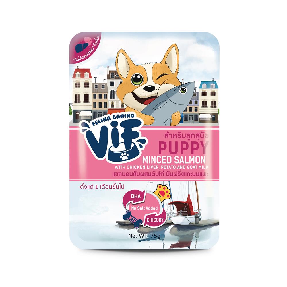อาหารเปียกสุนัข VIF P4 MINCED SALMON AND GOAT MILK 75 ก.