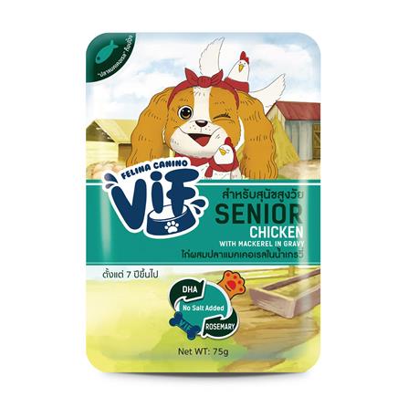 อาหารเปียกสุนัข VIF ELDERY CHICKEN WITH MACKEREL IN GRAVY 75 ก.