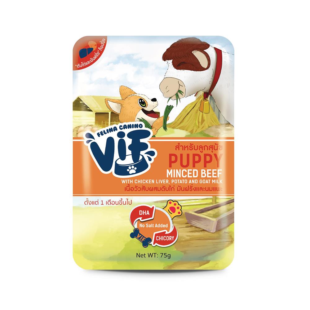 อาหารเปียกสุนัข VIF P1 MINCED BEEF AND GOAT MILK 75 ก.