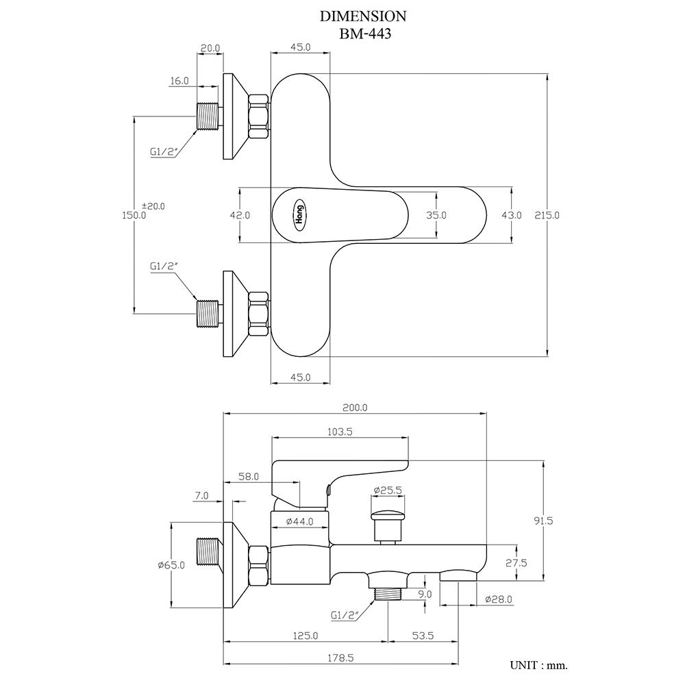 ก๊อกผสมอ่างอาบ HANG BM-443 สีโครม