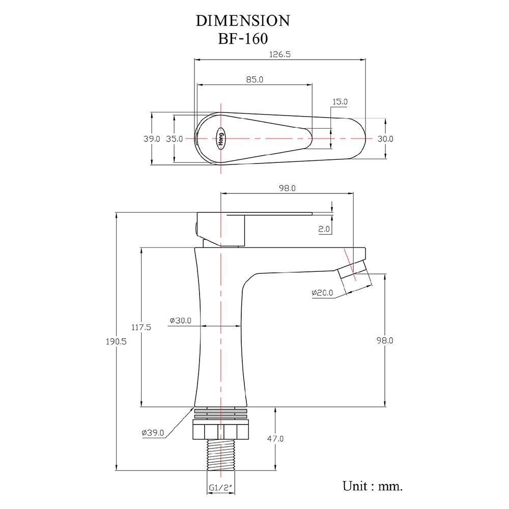 ก๊อกอ่างล้างหน้า HANG BF-160 สีเงิน