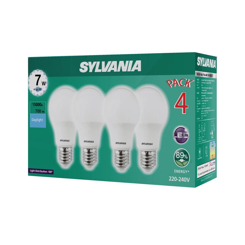 หลอด LED SYLVANIA BASIC PLUS 7 วัตต์ DAYLIGHT E27 แพ็ก 4 ชิ้น