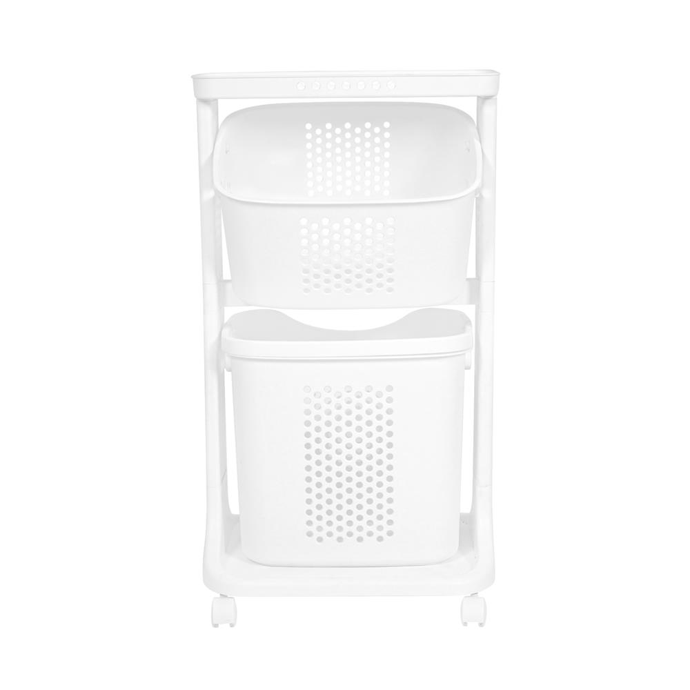 ตะกร้าผ้าเหลี่ยมมีล้อ 2 ชั้น PLIM 1025M2 สีขาว