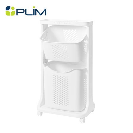 ตะกร้าผ้าเหลี่ยมมีล้อ 2 ชั้น PLIM 1025M2 สีขาว_0