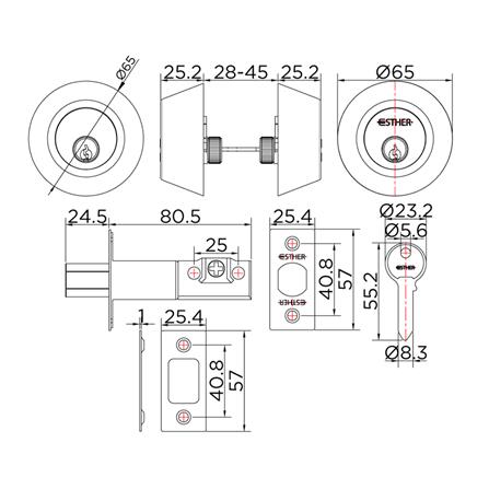 กุญแจลิ้นตาย 2 ด้าน ESTHER EAL-01-221-63 สีสเตนเลส_2