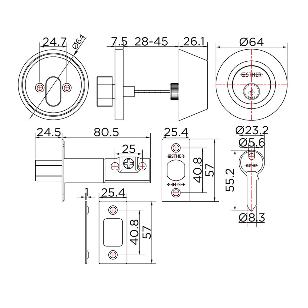 กุญแจลิ้นตาย 1 ด้าน ESTHER EAL-01-211-63 สีสเตนเลส