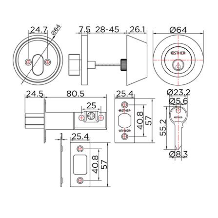 กุญแจลิ้นตาย 1 ด้าน ESTHER EAL-01-211-63 สีสเตนเลส_2