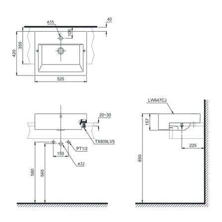 อ่างล้างหน้าฝังครึ่งเคาน์เตอร์ TOTO LW647CJW/F สีขาว_2