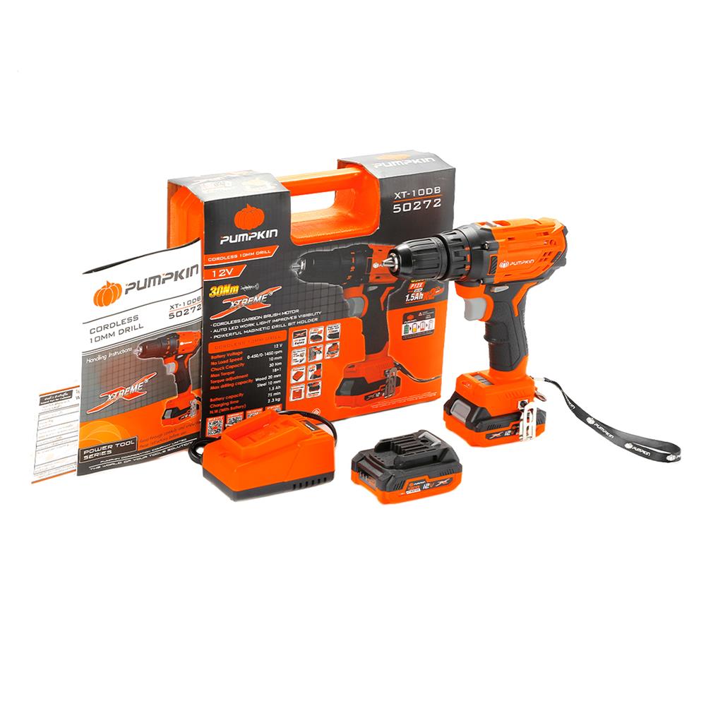 สว่านกระแทกไร้สาย (พร้อมแบตเตอรี่) PUMPKIN XT-10DB 50272 12 โวลต์
