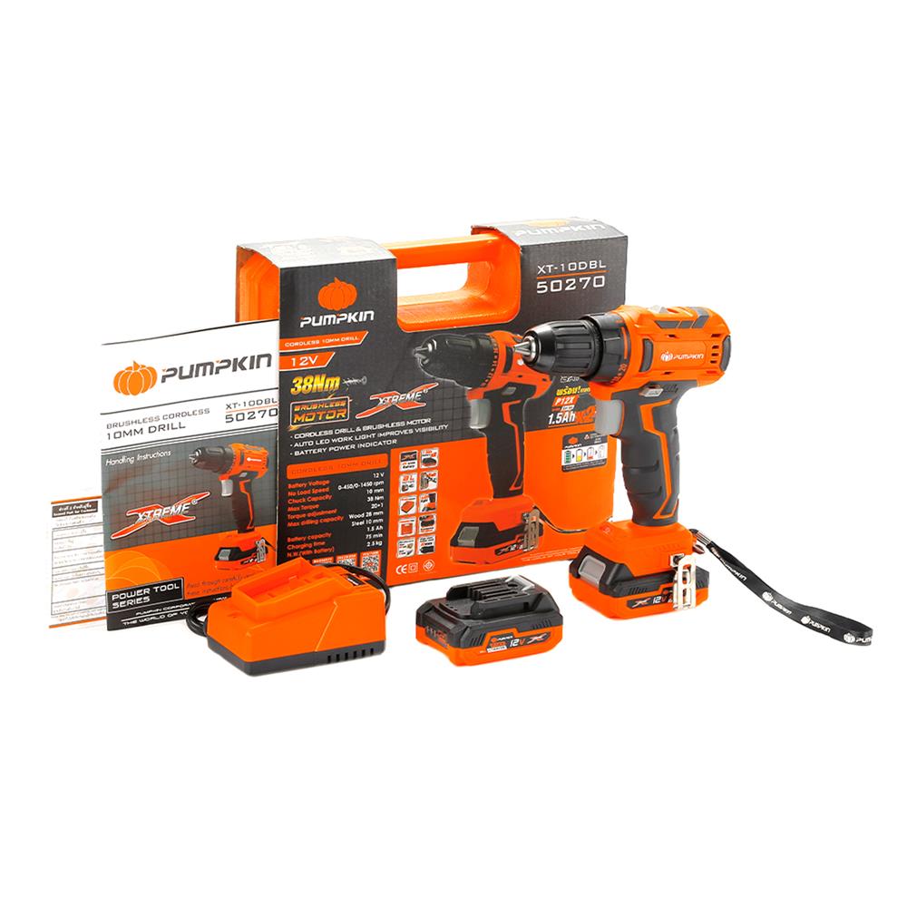 สว่านไร้สาย (พร้อมแบตเตอรี่) PUMPKIN XT-10DBL 50270 12 โวลต์