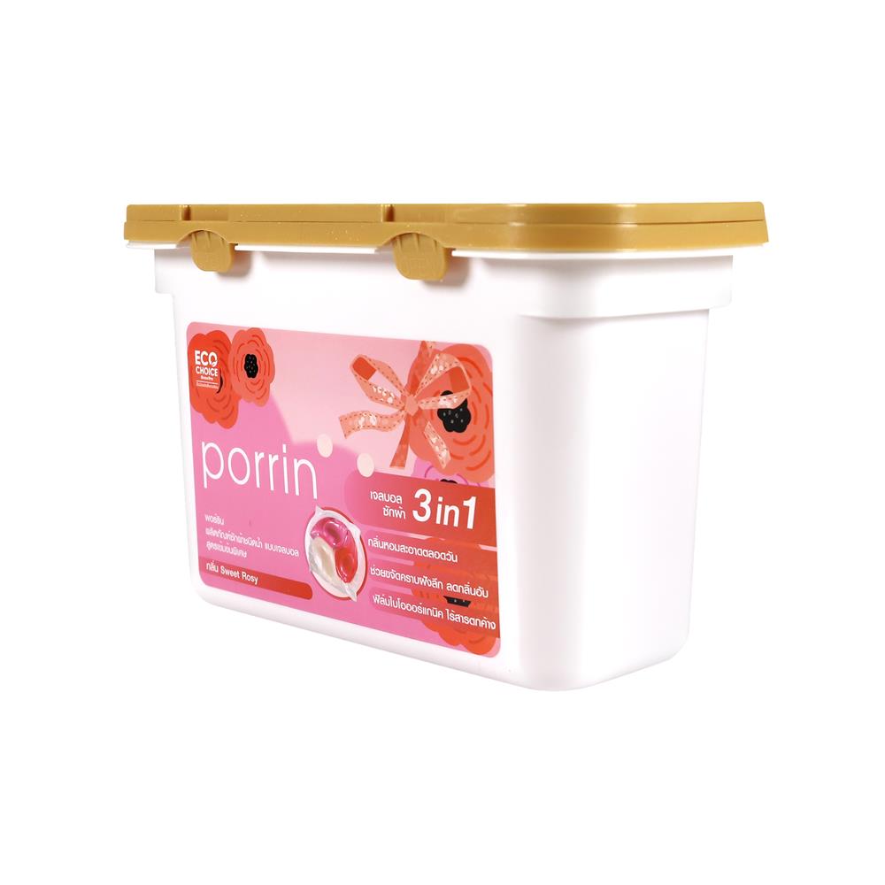 เจลบอลซักผ้าผสมน้ำยาปรับผ้านุ่ม สูตรเข้มข้นพิเศษ PORRIN 15 ชิ้น/กล่อง SWEET ROSY