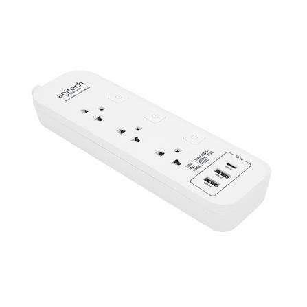 รางปลั๊กไฟ 3 ช่อง 3 สวิตช์ 3 USB ANITECH 3 เมตร สีขาว_1