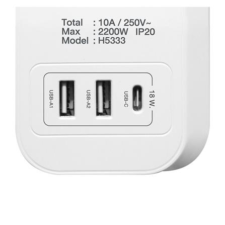 รางปลั๊กไฟ 3 ช่อง 3 สวิตช์ 3 USB ANITECH 3 เมตร สีขาว_2