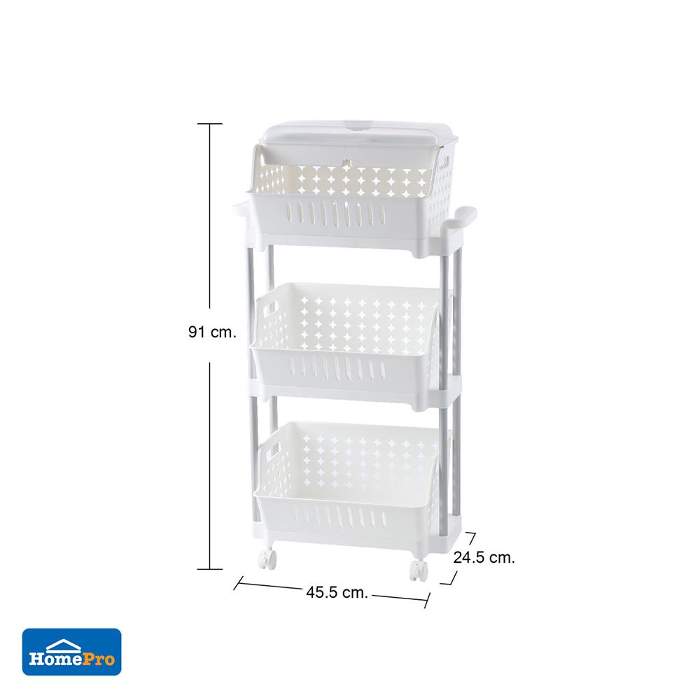 ชั้นตะกร้าวางของ 3 ชั้น มีล้อ KECH WAGON 45.5X24.5X91 ซม. สีขาว