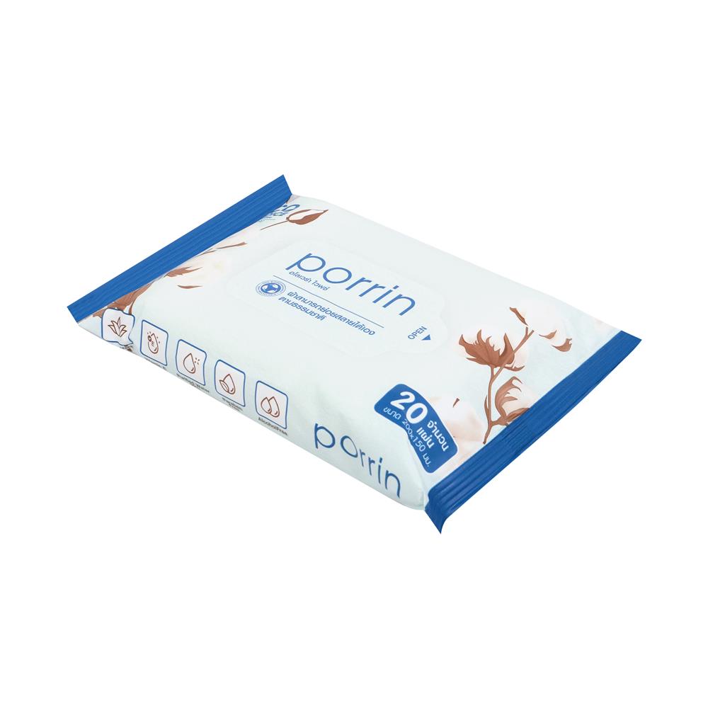 ผ้าเช็ดทำความสะอาดผิว PORRIN ALOE VERA 20 แผ่น แพ็ก 3+1