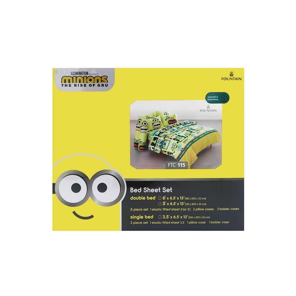 ชุดผ้าปูที่นอน 6 ฟุต 5 ชิ้น FOUNTAIN MINIONS FTC115