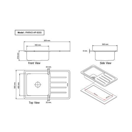 ซิงค์ฝัง 1 หลุม 1 ที่พัก PARNO PAR-AP-8050 สีเงิน_6