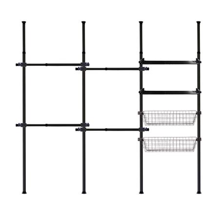 ราวแขวนผ้า 4 ราวแขวน 2 ชั้นวาง 2 ตะกร้า TUGU สีดำ