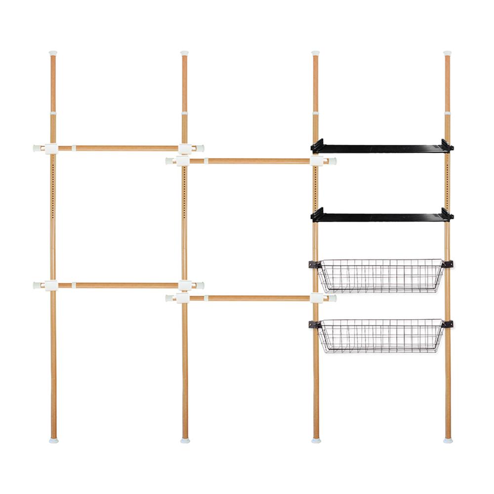 ราวแขวนผ้า 4 ราวแขวน 2 ชั้นวาง 2 ตะกร้า TUGU ลายไม้