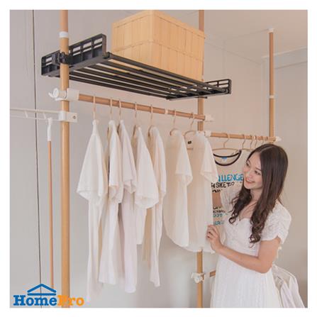 ราวแขวนผ้า 4 ราวแขวน 2 ชั้นวาง 2 ตะกร้า TUGU ลายไม้_1