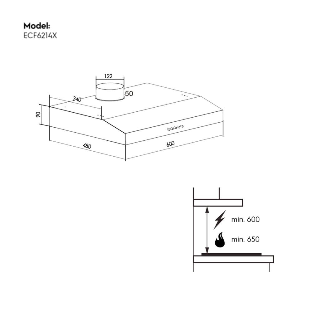 เครื่องดูดควันมาตรฐาน ELECTROLUX ECF6214X 60 ซม.