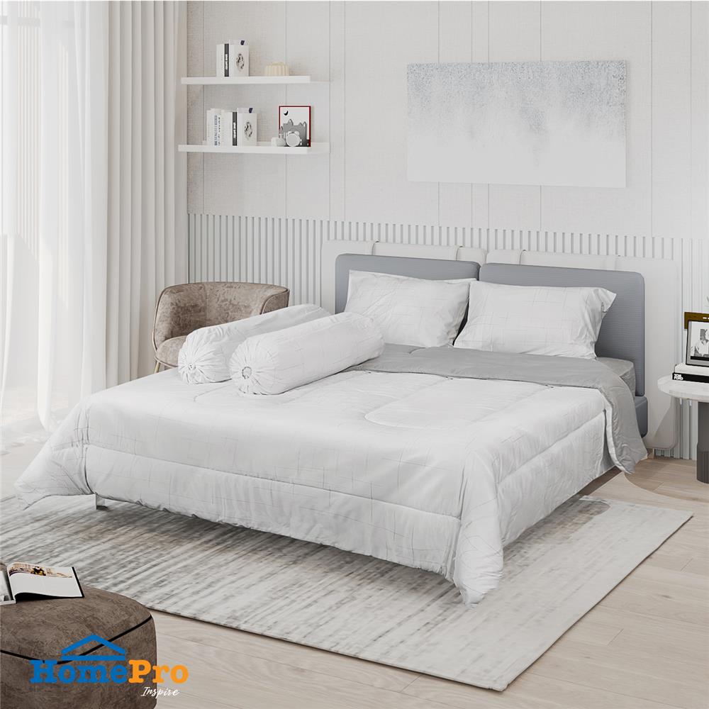 ชุดผ้าปูที่นอน 6 ฟุต 6 ชิ้น HOME LIVING STYLE CROSSING สีขาว/เทา_1