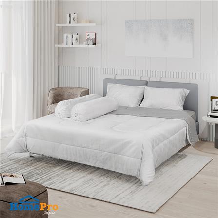 ชุดผ้าปูที่นอน 6 ฟุต 6 ชิ้น HOME LIVING STYLE CROSSING สีขาว/เทา_0