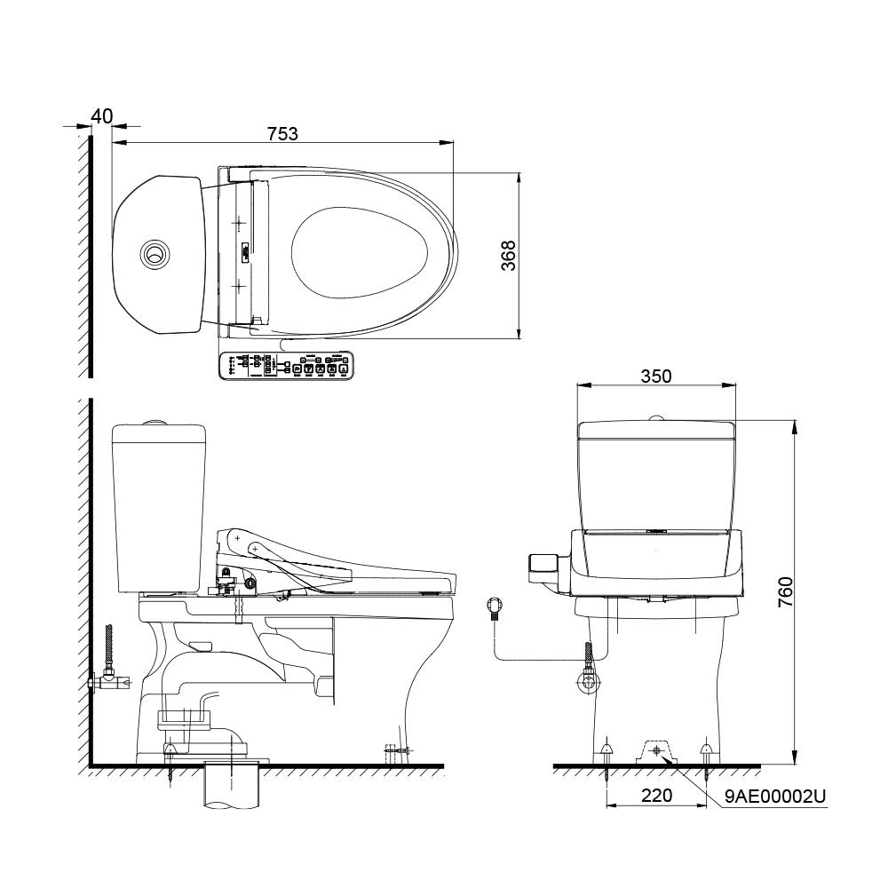 สุขภัณฑ์ 2 ชิ้น พร้อมฝารองนั่งอัตโนมัติ TOTO CST340UW2R1 3/4.8 ลิตร