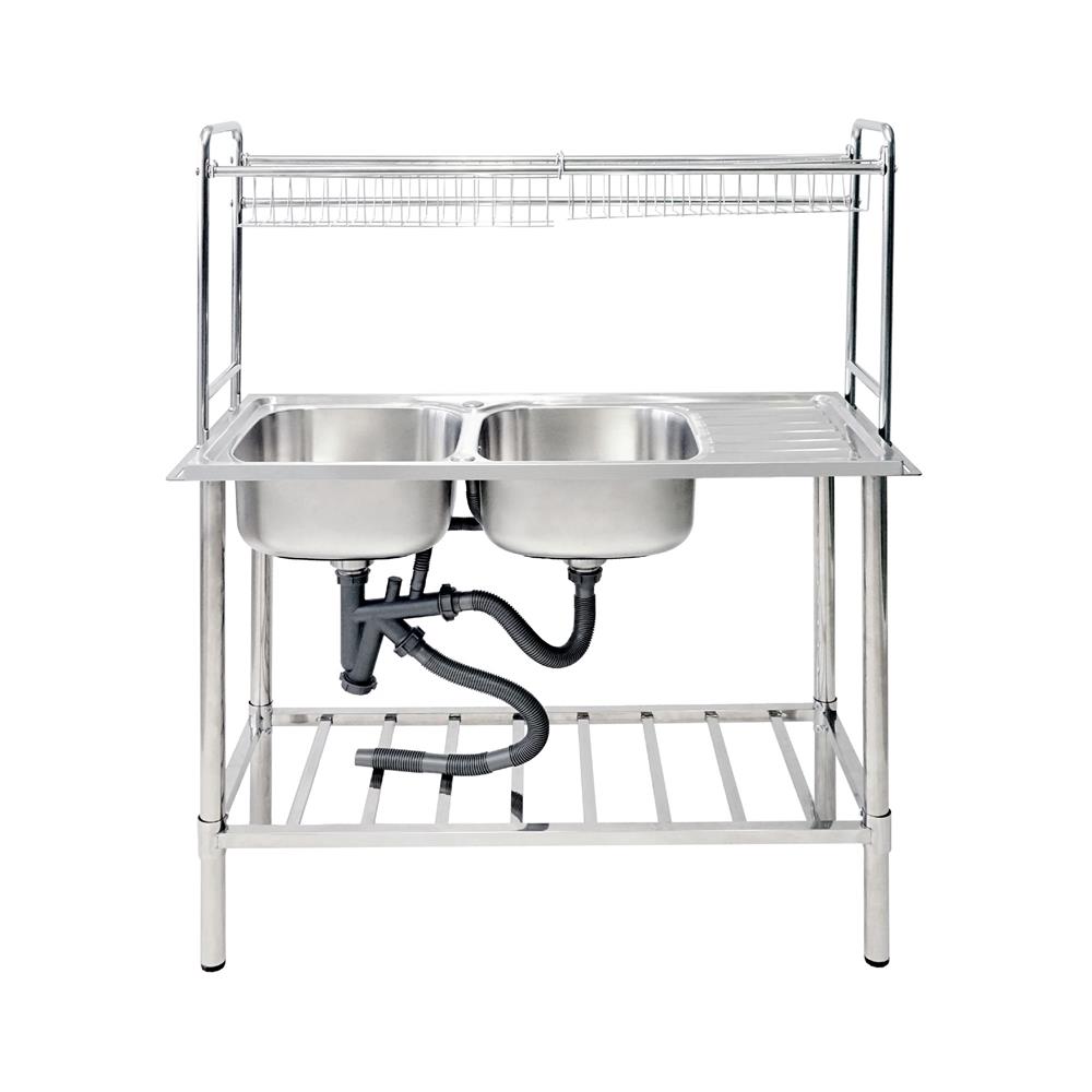 ซิงค์ขาตั้ง 2 หลุม 1 ที่พัก DYNA HOME DH10545GB สีเงิน