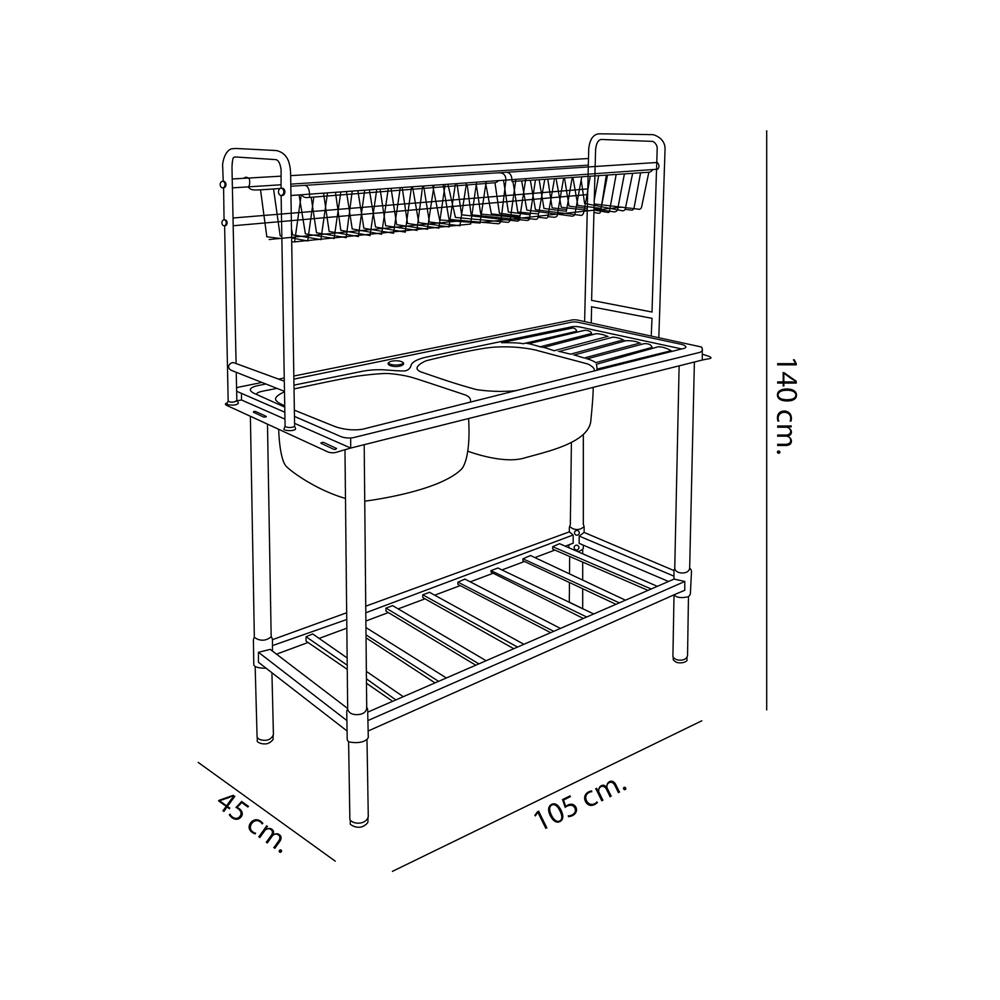 ซิงค์ขาตั้ง 2 หลุม 1 ที่พัก DYNA HOME DH10545GB สีเงิน