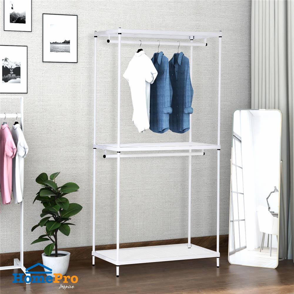 ตู้เสื้อผ้าราวแขวนชั้นวาง PLIM 1แถม1 สีขาว