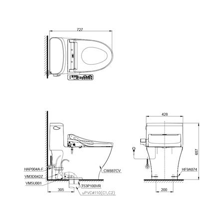 สุขภัณฑ์ 1 ชิ้น พร้อมฝาอัตโนมัติ TOTO CW887UW2R 4.8 ลิตร_1