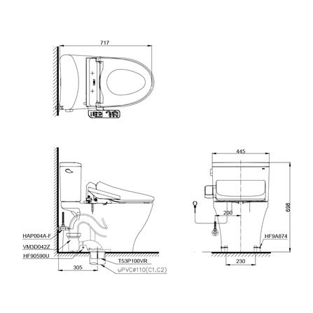สุขภัณฑ์ 2 ชิ้น พร้อมฝารองนั่งอัตโนมัติ TOTO CST767UW1R 4.8 ลิตร_2