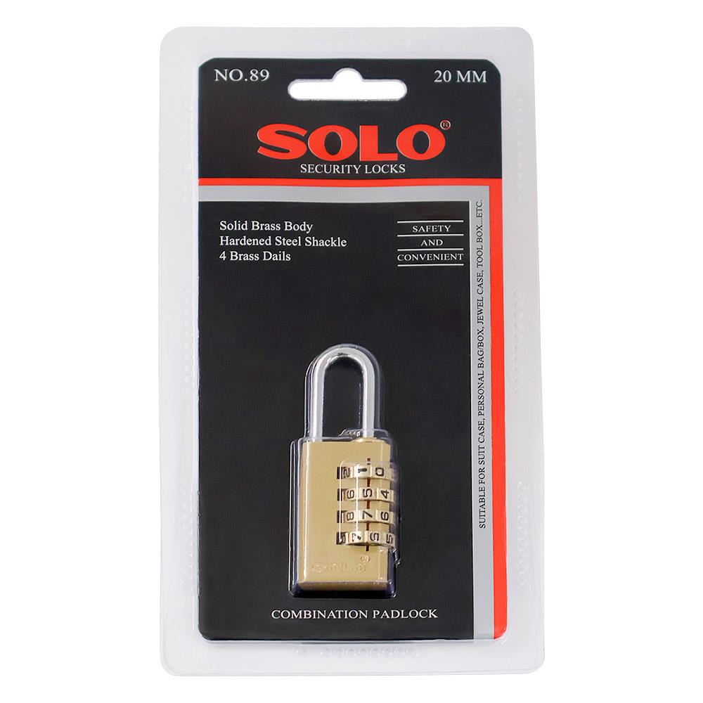 กุญแจรหัส SOLO 89 20 มม. สีทองเหลือง