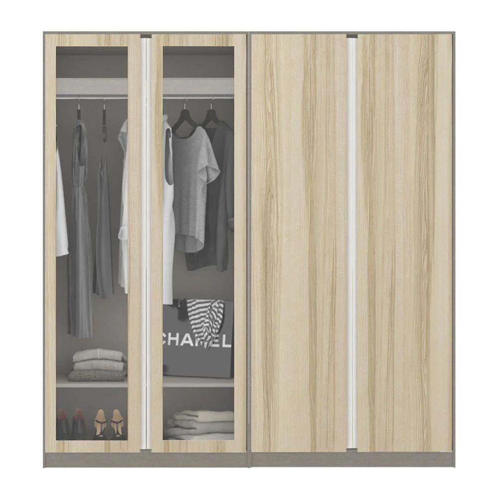 ตู้เสื้อผ้า 4 บานเปิด KONCEPT BLOX 200 ซม. สีลินด์เบิร์กโอ๊ค/กระจกใส