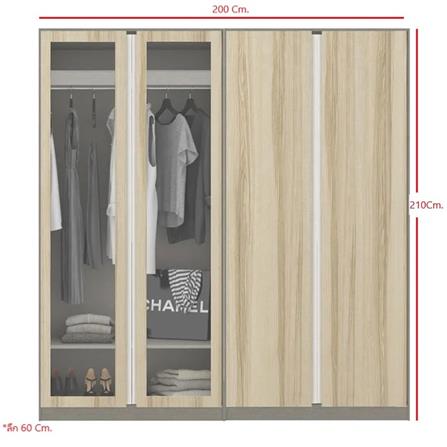 ตู้เสื้อผ้า 4 บานเปิด KONCEPT BLOX 200 ซม. สีลินด์เบิร์กโอ๊ค/กระจกใส_2