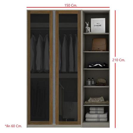 ตู้เสื้อผ้า 2 บานเปิด KONCEPT BLOX 150 ซม. สีเลกาโต้/กระจกชา_4