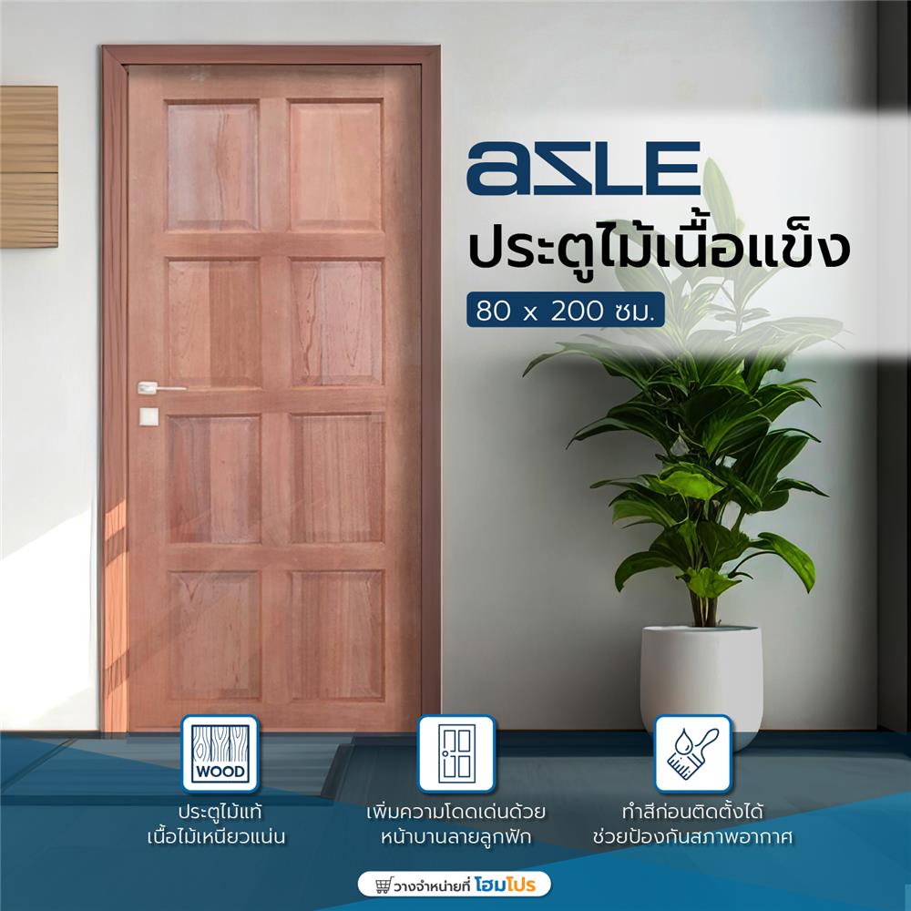 ประตูไม้เนื้อแข็ง AZLE 8 ฟัก 80X200 ซม. ไม่เจาะลูกบิด