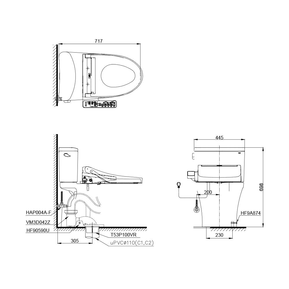 สุขภัณฑ์ 2 ชิ้น พร้อมฝาอัตโนมัติ TOTO CST767UW2R 4.8 ลิตร