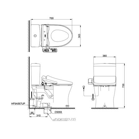 สุขภัณฑ์ 2 ชิ้น พร้อมฝาอัตโนมัติ TOTO CST230UW1R  3/4.8 ลิตร_1